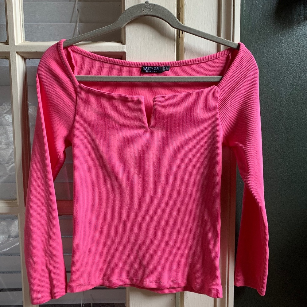 Nasty Gal Pink Boat Neck V Cutout Top